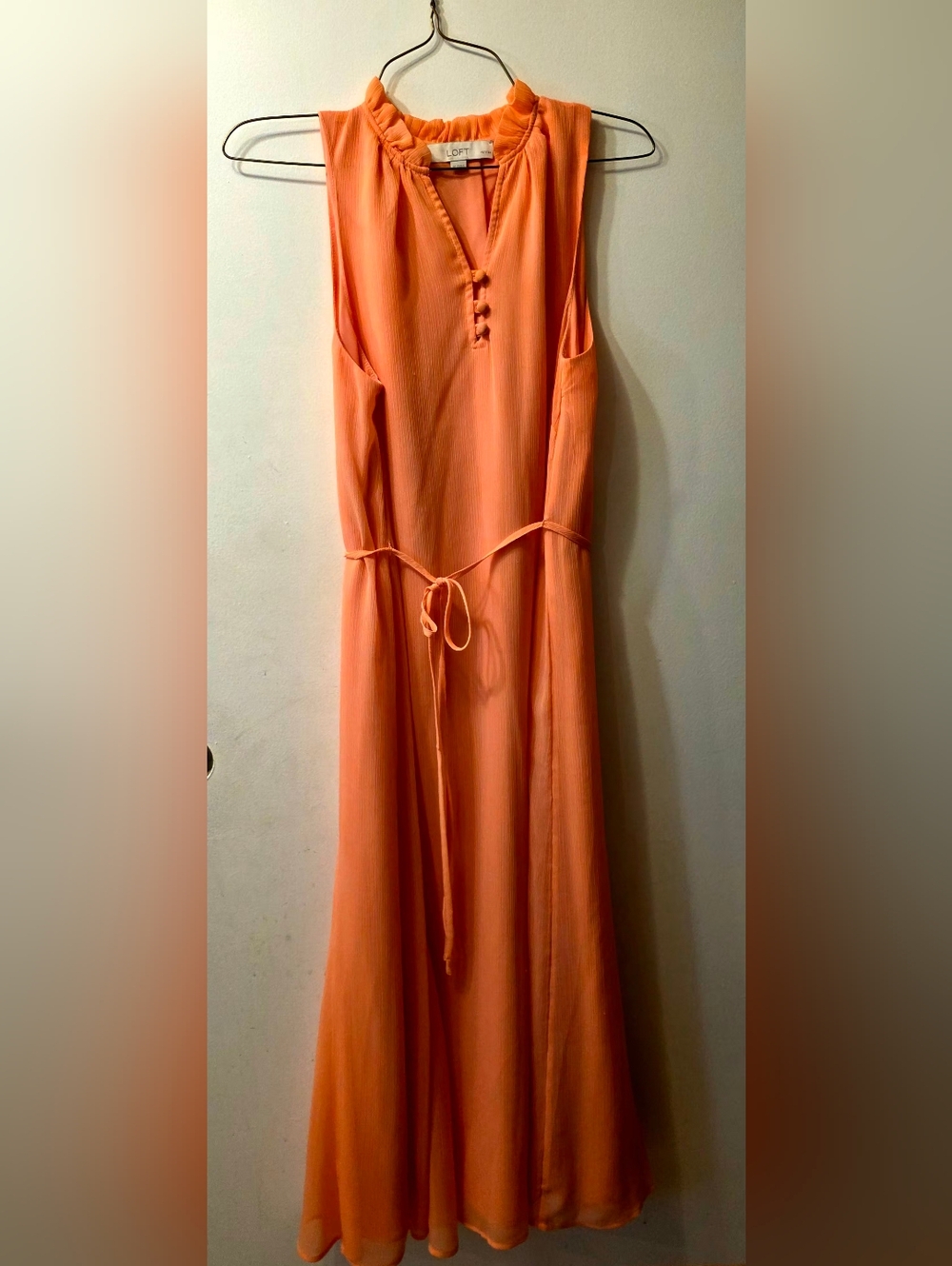 Loft. Women's Coral Tie-Waist Maxi Dress